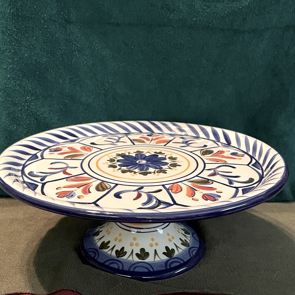 Vintage Hand Painted Artimino Cake Stand, Pattern Valencia
